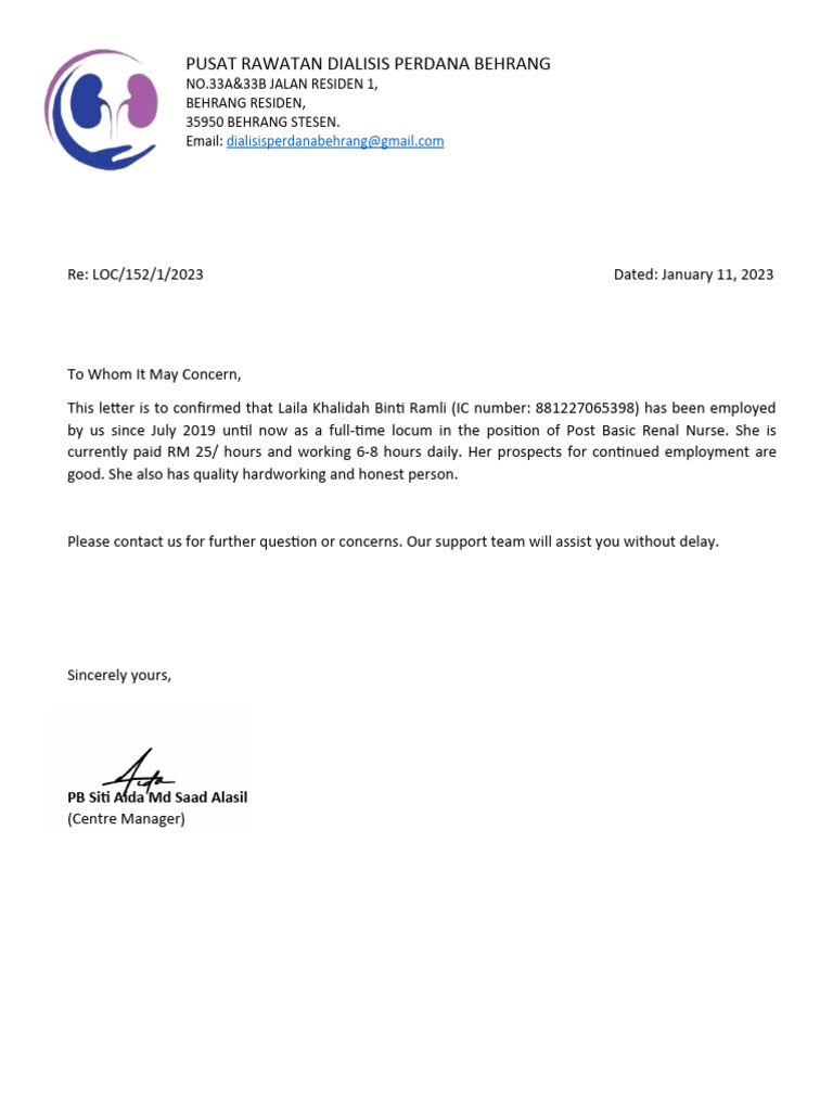 Employment Confirmation for Laila Khalidah | PDF