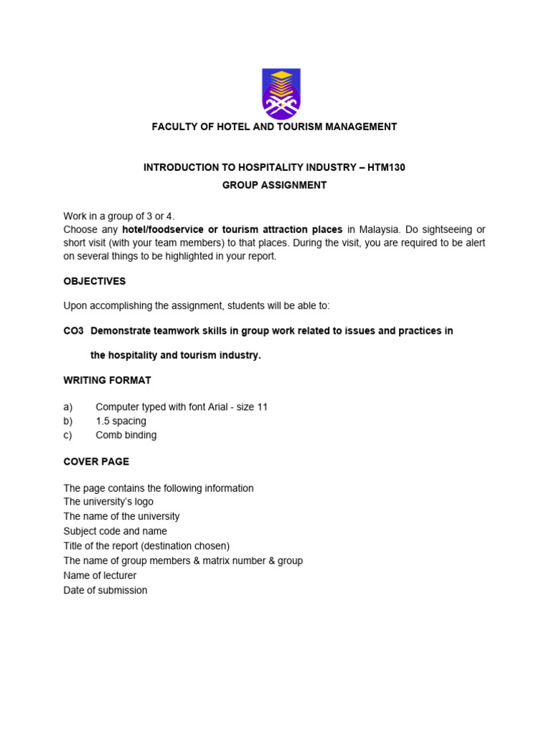 HTM130 Group Project - WBL | PDF