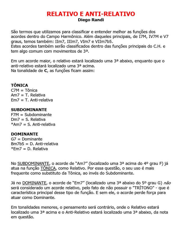 Funções de Acordes Relativos e Anti-Relativos | PDF