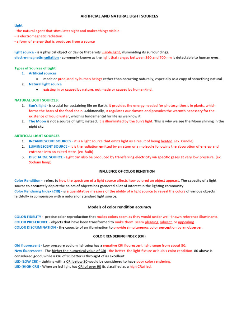 Types of Light Sources Explained | PDF | Lighting | Light