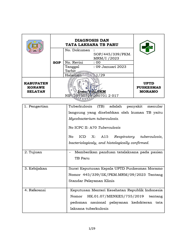 Sop Diagnosis Dan Tata Laksana Tb Paru 2023 Pdf