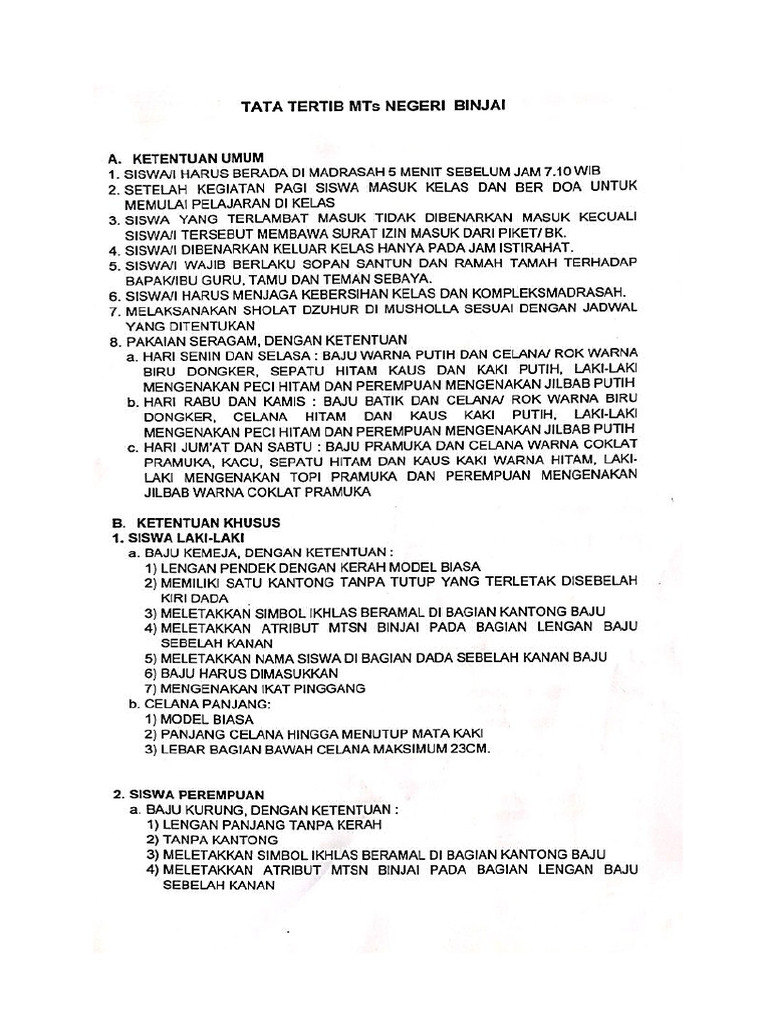 Tata Tertib MTSN | PDF
