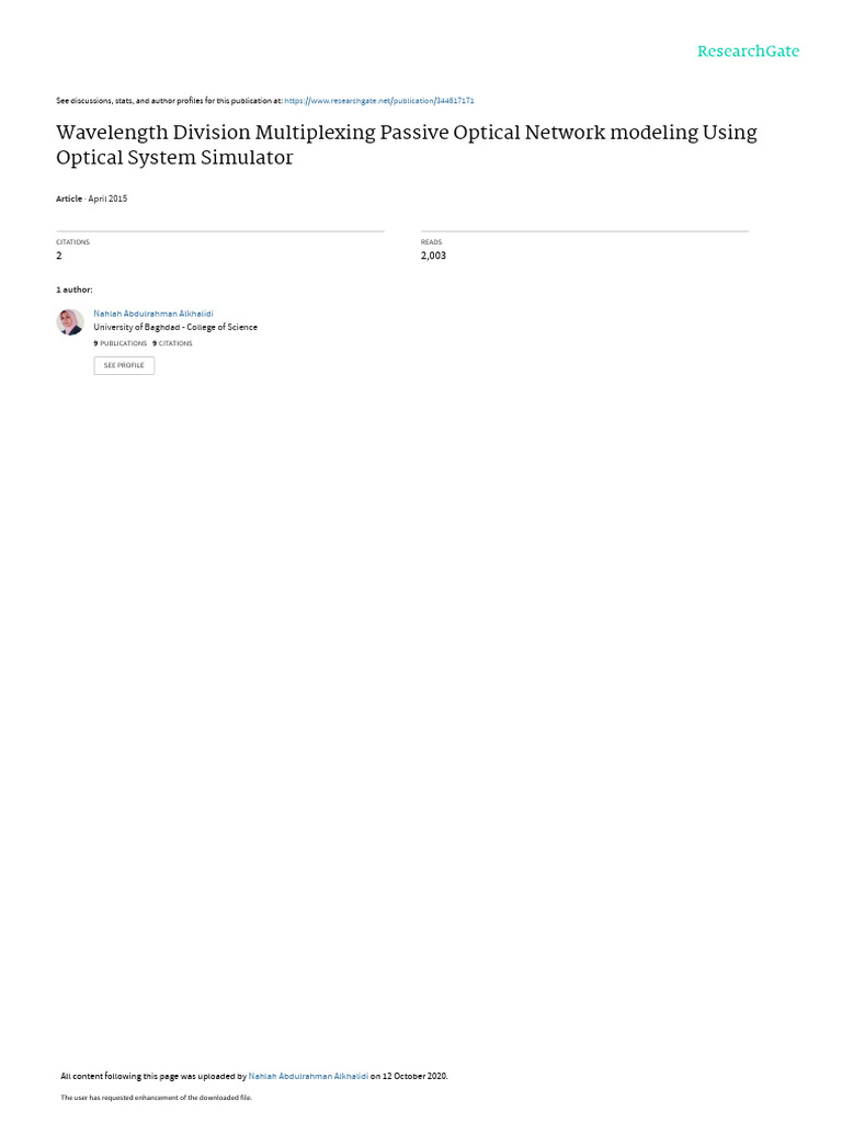 Wavelength Division Multiplexing Passive Optical Networkmodeling Using ...