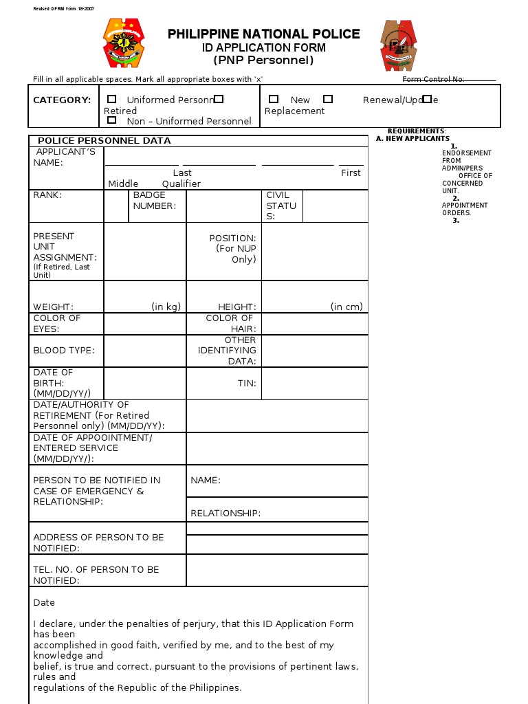 PNP ID Application Form Guidelines | PDF | Identity Document | Official ...