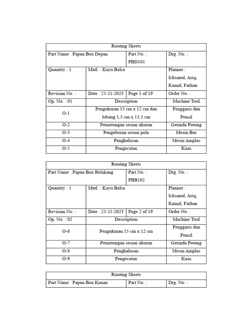 Lembar Routing Papan Box Kayu Balsa | PDF