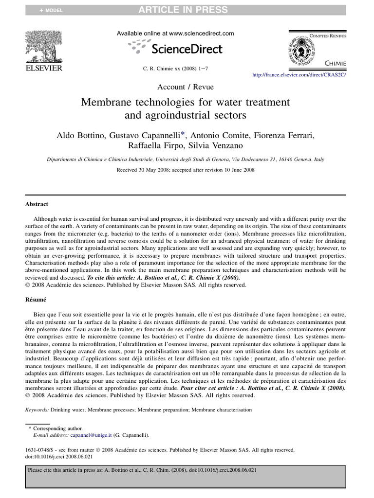 Water Treatment Through Membrane Pdf Membrane Water Purification