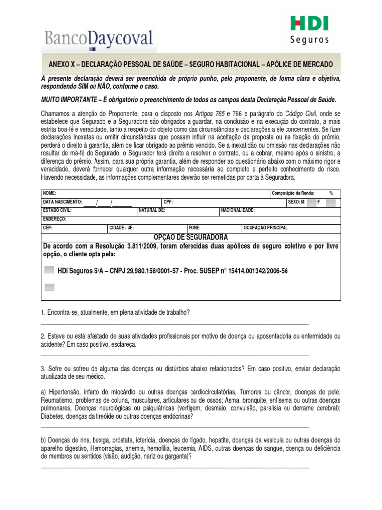 05 - DPS - Declaração Pessoal de Saúde vrs0052 | PDF | Seguro | Diabetes