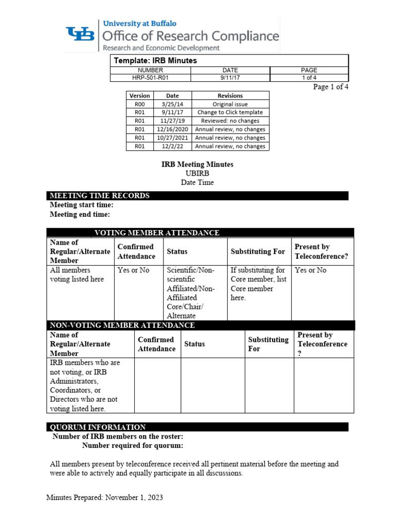IRB Meeting Minutes Template | PDF | Government