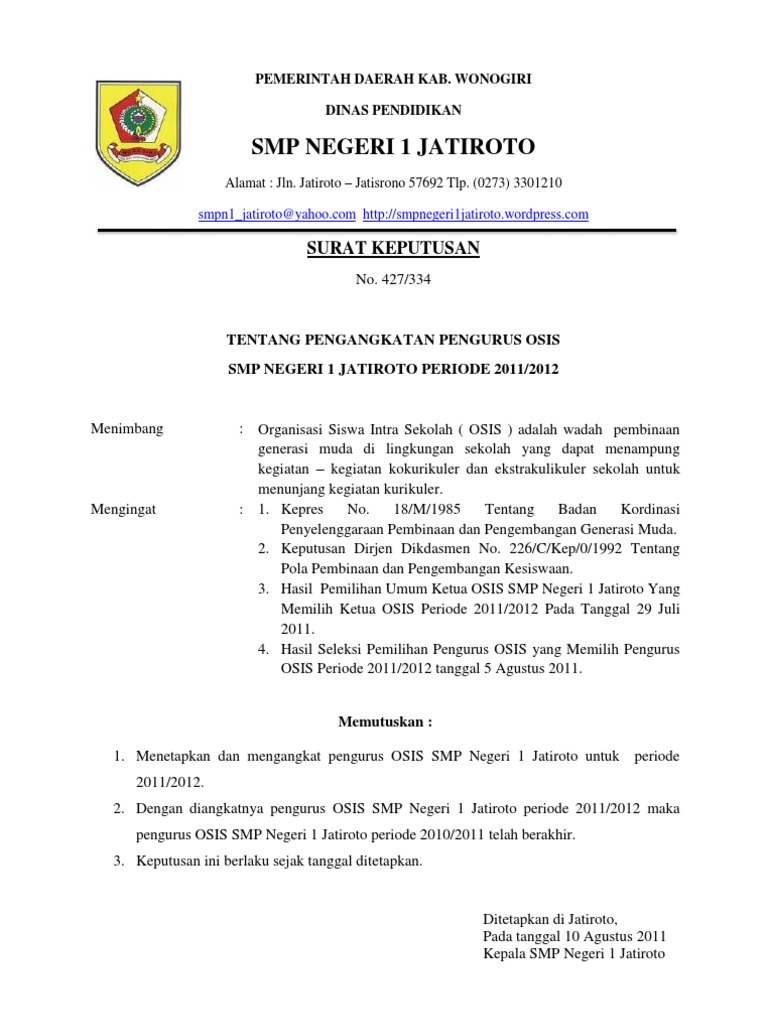 Contoh Surat Dinas Osis Untuk Anggota Osis Simak Gambar