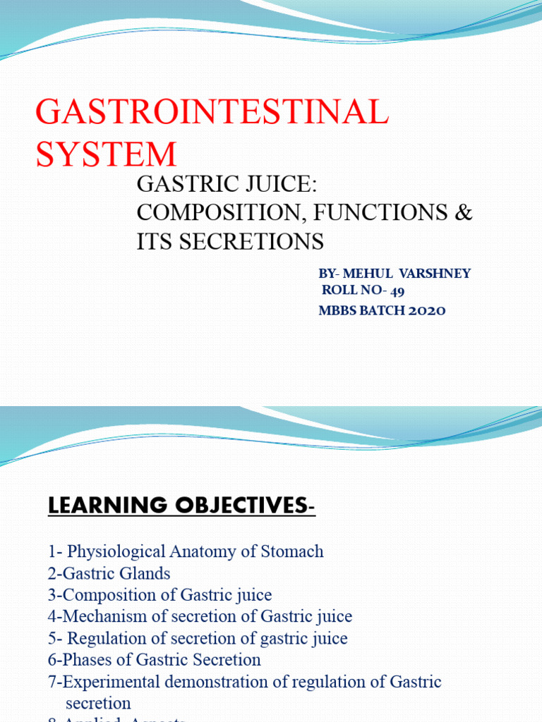 Gastric Juice: Composition and Regulation | PDF | Stomach | Digestion