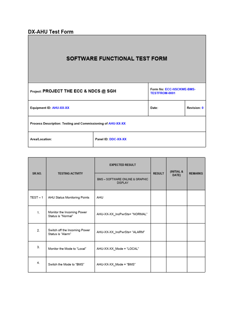 DX-AHU Functional Testing Checklist | PDF | Sensor | Mechanical Engineering