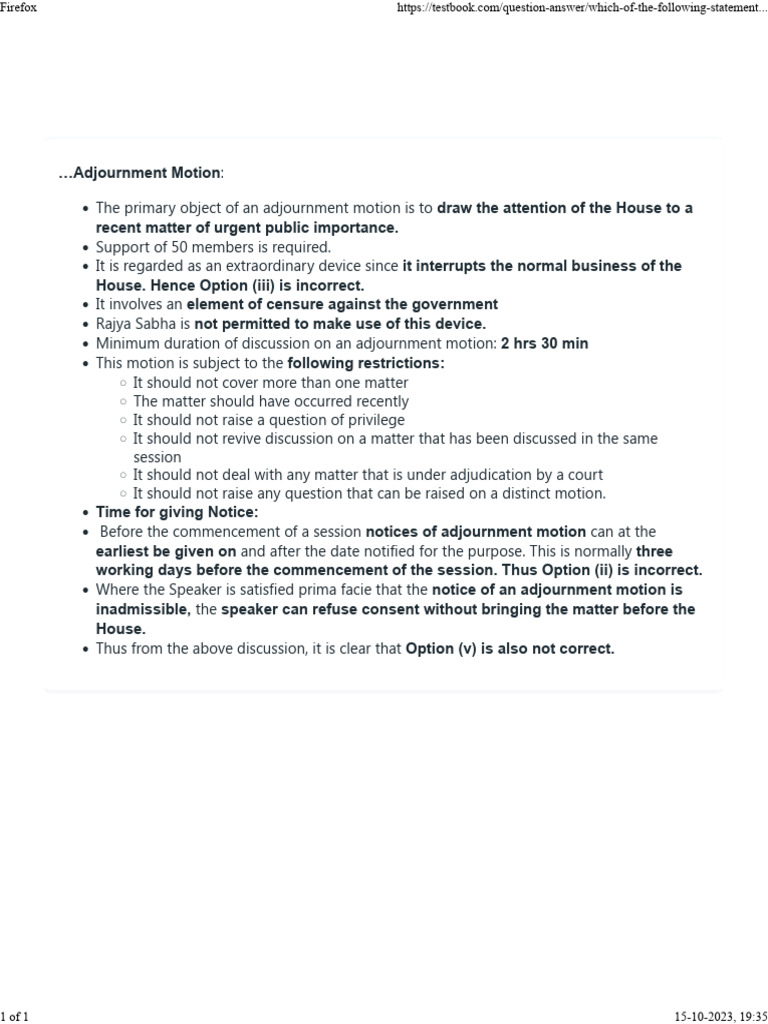 Adjournment Motion PDF