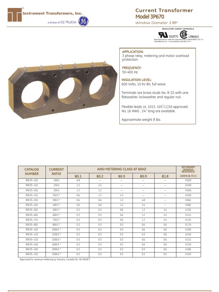Current Transformer Specifications | PDF | Technology & Engineering