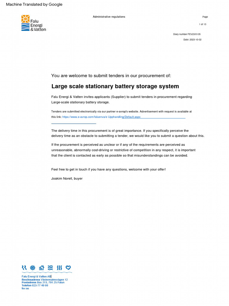 Procurement for Battery Storage System | PDF | Procurement | Economies