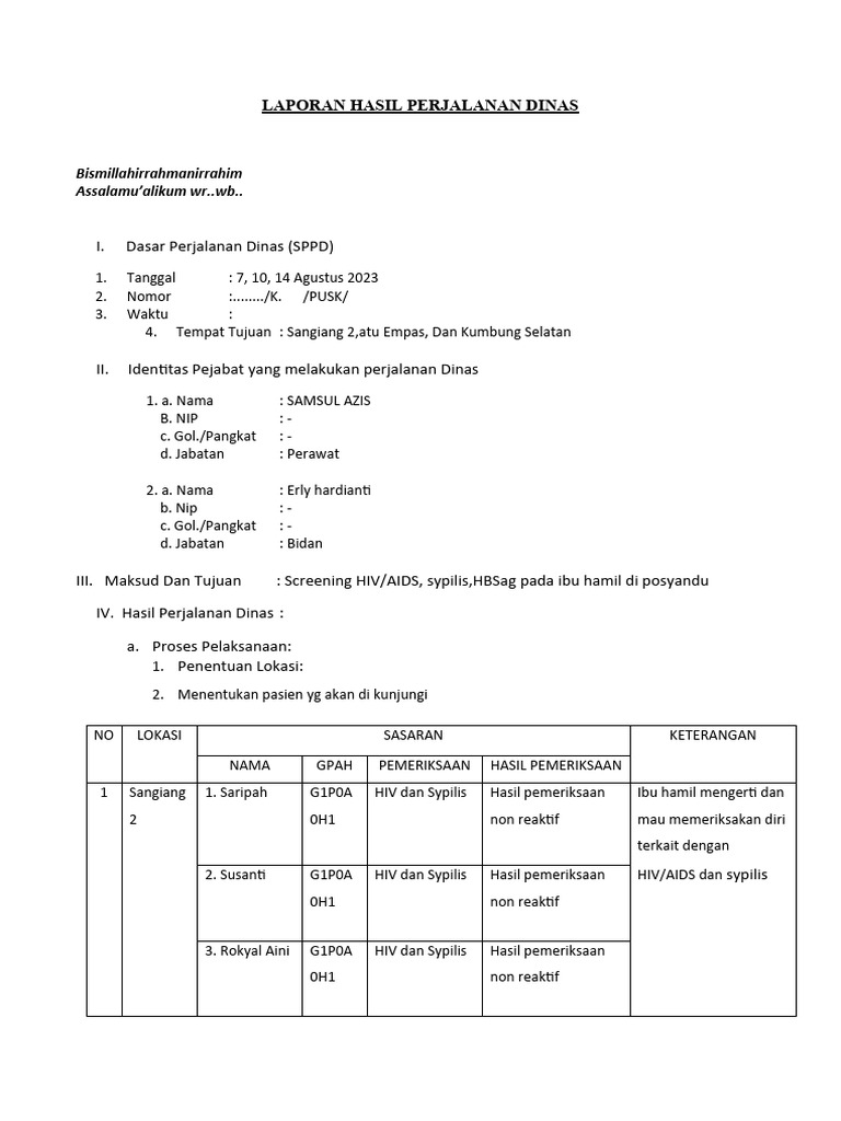 Laporan Hasil Perjalanan Dinas Hiv New Juni Pdf