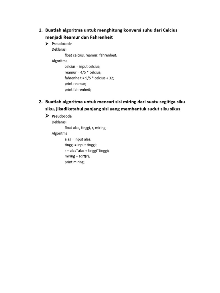 Algoritma Konversi Suhu Celcius | PDF | Komputer