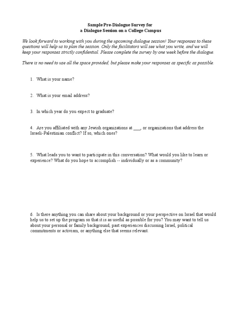 College Dialogue Pre-Survey | PDF | Career & Growth | Wellness