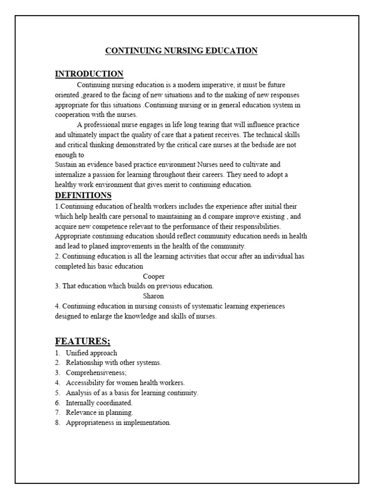 Continuing Nursing Education Overview | PDF | Nursing | Learning
