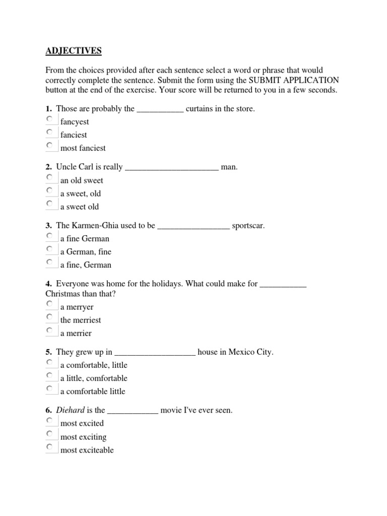 Adjective Usage Exercise | PDF | Art