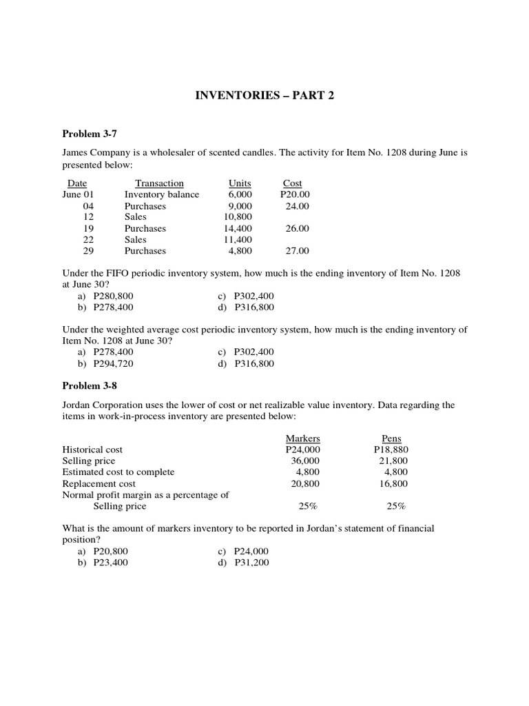 Intermediate Accounting: Inventory Problems | PDF | Inventory | Cost