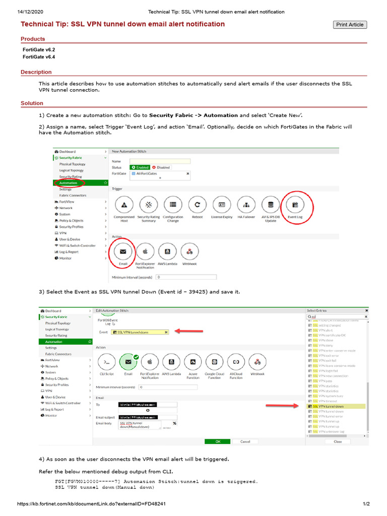 SSL VPN Tunnel Down Email Alert Notification PDF