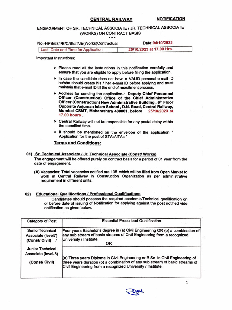 Central Railway Terms and Conditions PDF