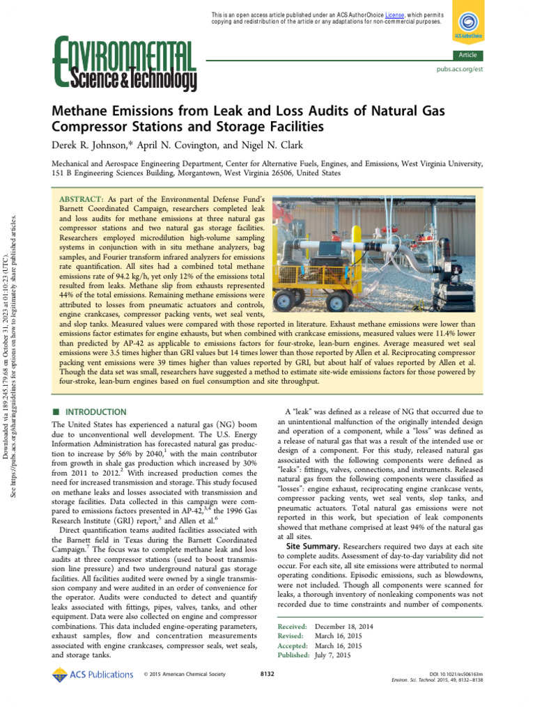 Johnson Et Al 2015 Methane Emissions From Leak and Loss Audits of