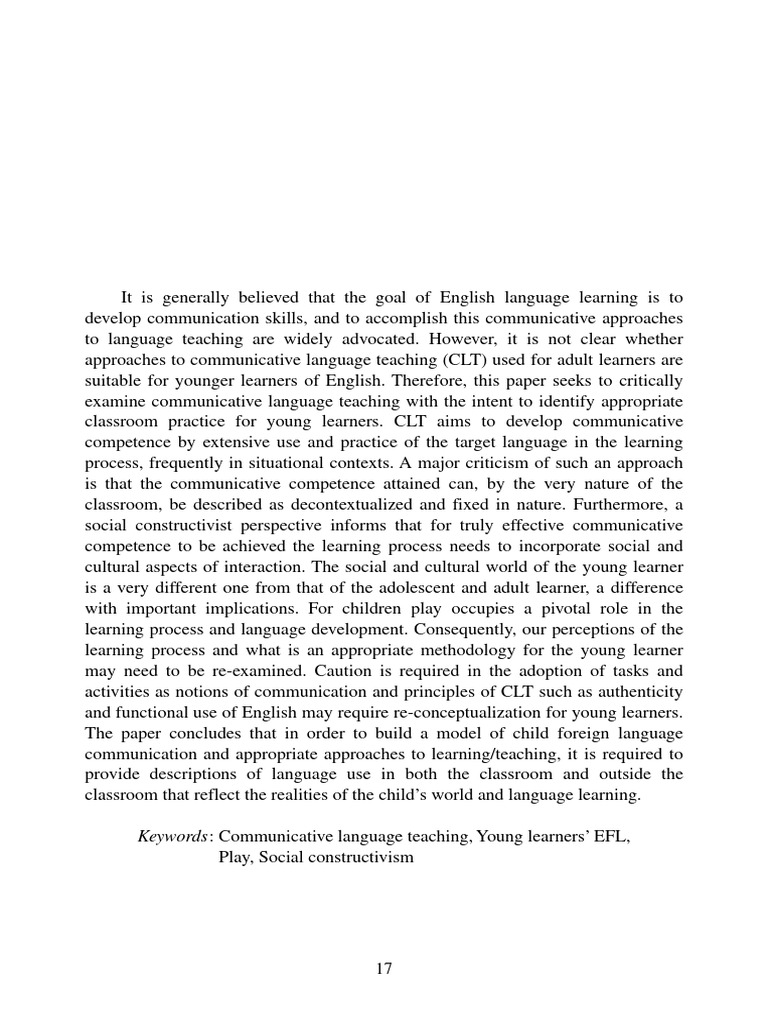 CLT Approaches for Young English Learners | PDF | Learning | Communication