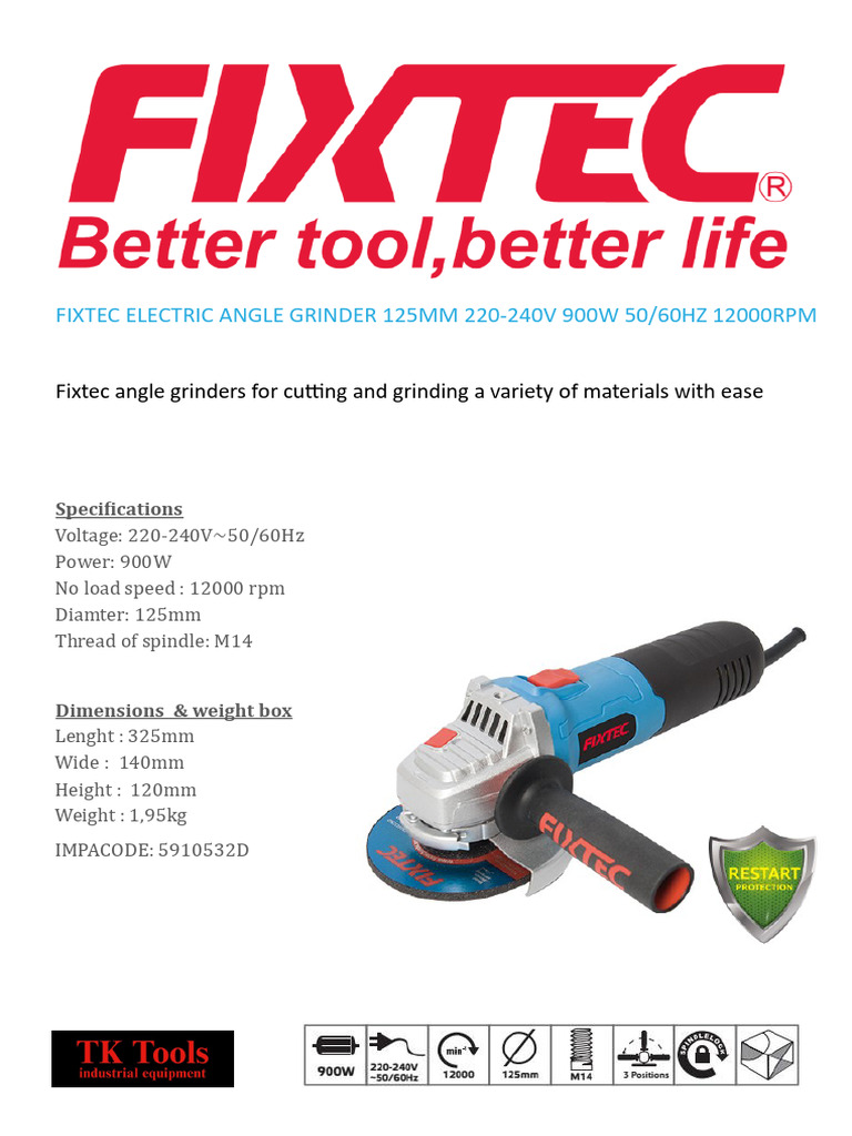 Fixtec 125mm Angle Grinder Specs | PDF