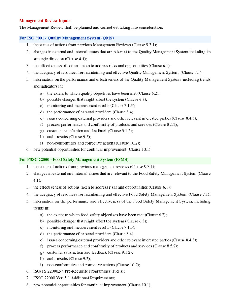 MRM Inputs and Outputs (ISO QMS & FSMS) As of 18-02-2023 | PDF ...
