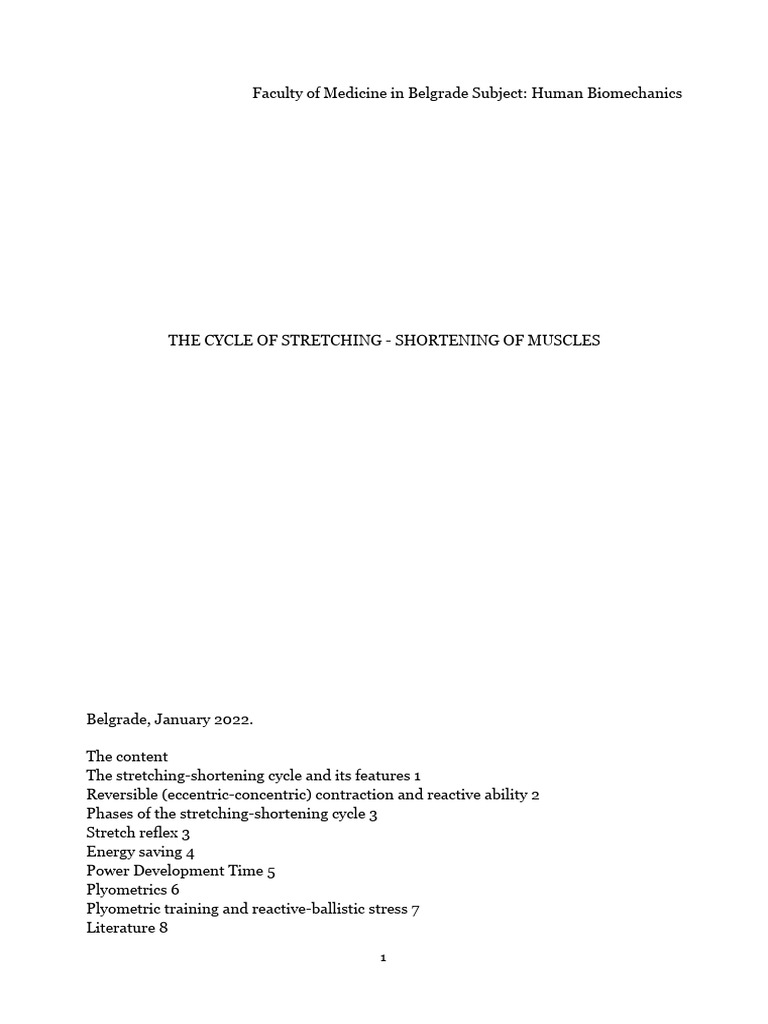 The Cycle of Stretching Shortening of Muscles PDF Muscle