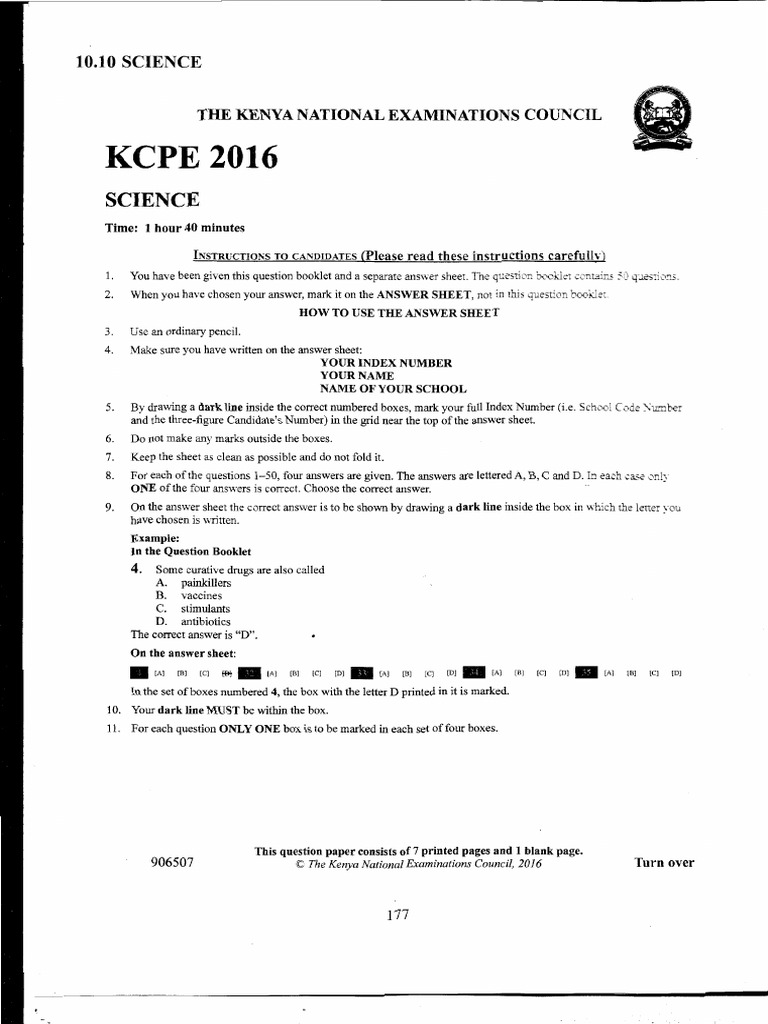 2016 Kcpe Science PDF