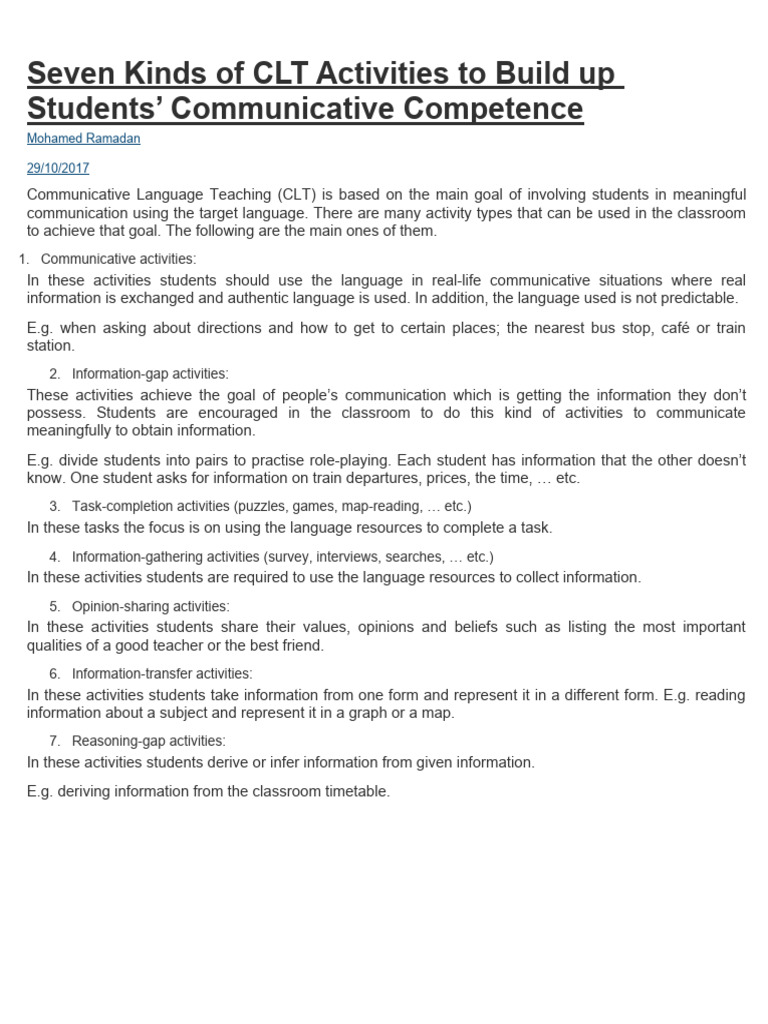 7 CLT Activities to Enhance Communication | PDF | Career & Growth
