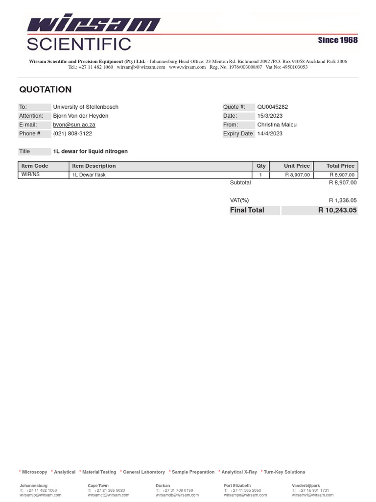 Dewar Quote PDF Insurance Prices