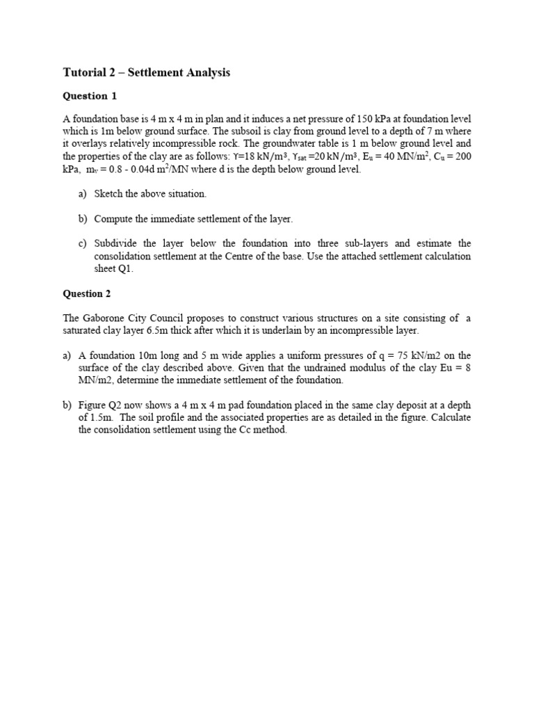 Tutorial 2 - Settlement of Shallow Foundations | PDF | Materials ...