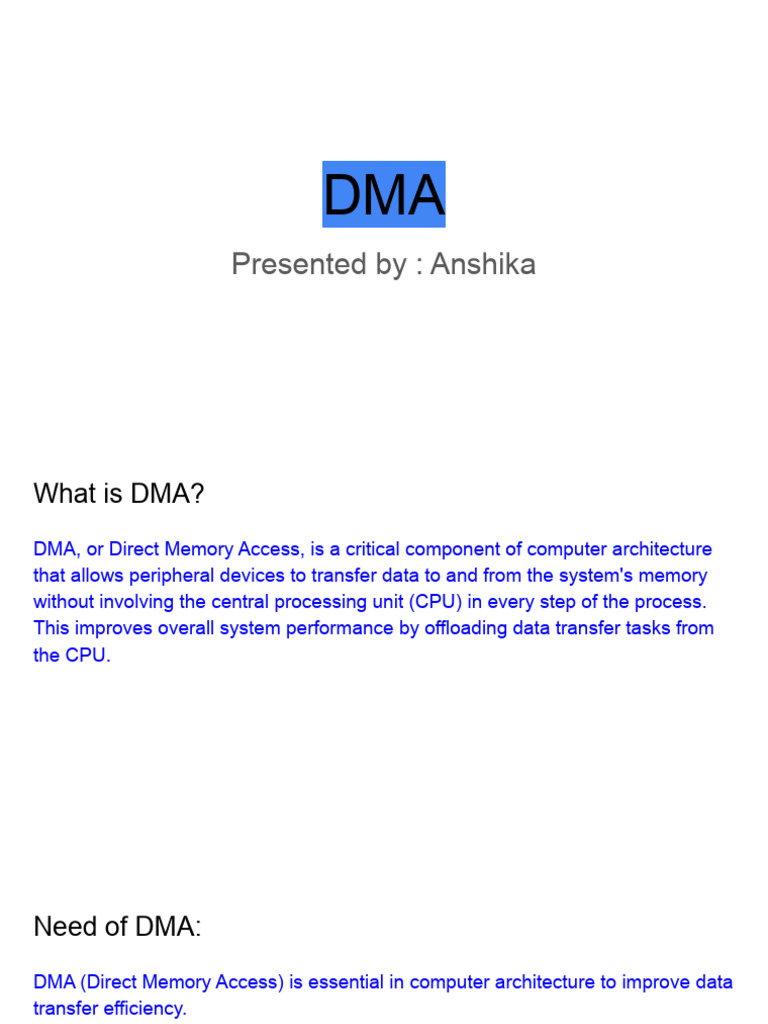 Understanding DMA in Computer Architecture | PDF | Central Processing ...