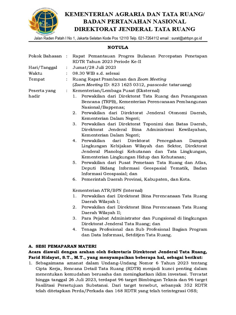 Progres Validasi RDTR 2023 | PDF