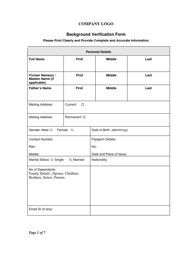 Employee Background Verification Form | PDF | Email | Social Security ...