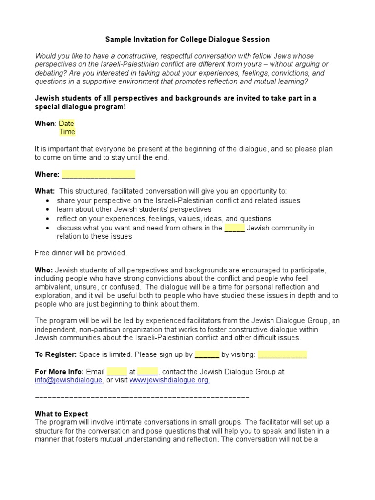 Sample Invitation for College Dialogues Conversation Dialogue