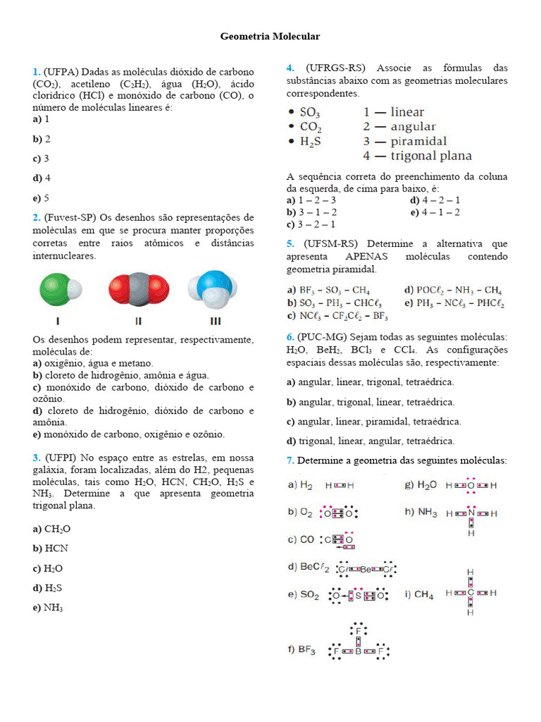 Geometria Molecular de Compostos Químicos | PDF | Moléculas | Carbono