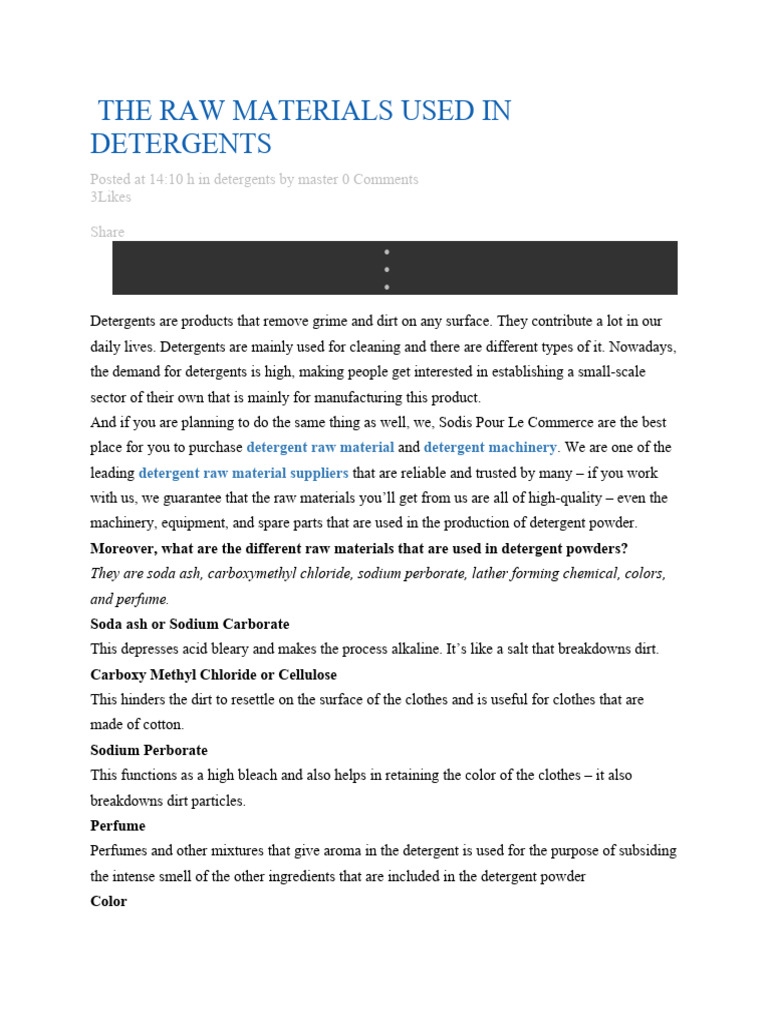 The Raw Materials Used in Detergents Posted at 1410 H in Detergents