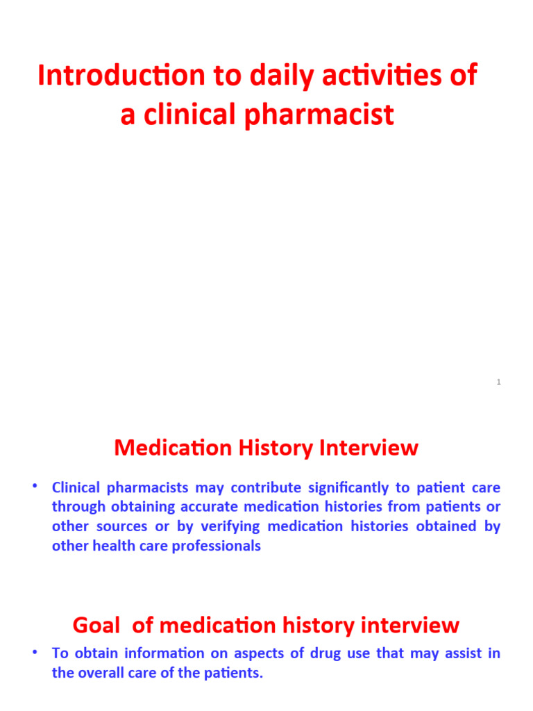 Clinical PharmacistIntroduction To Daily Activities PDF Pharmacy