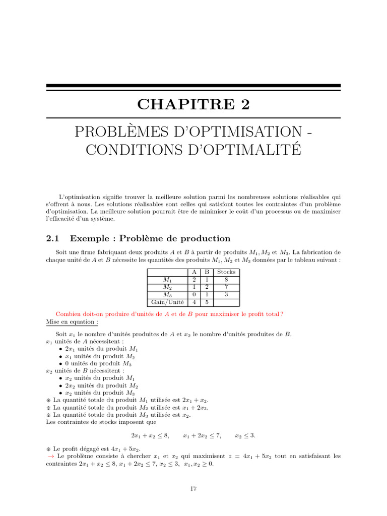 Optimisation : Conditions et Exemples | PDF | Optimisation mathématique ...