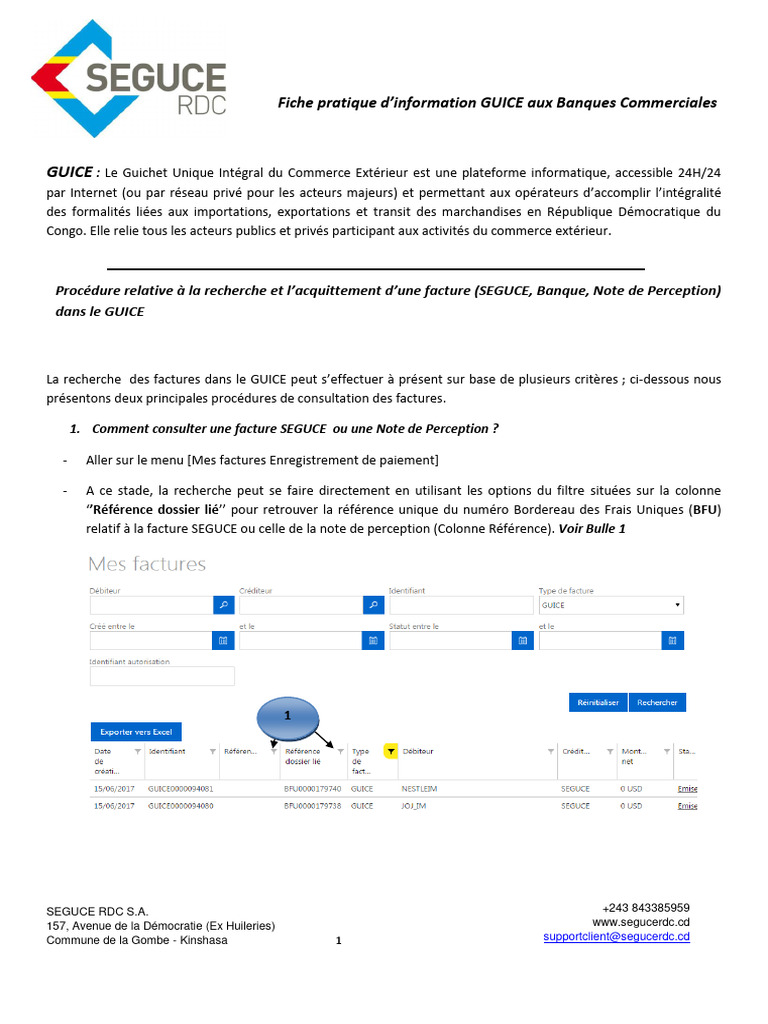 Consultation des Factures SEGUCE RDC | PDF | Banques | Facture