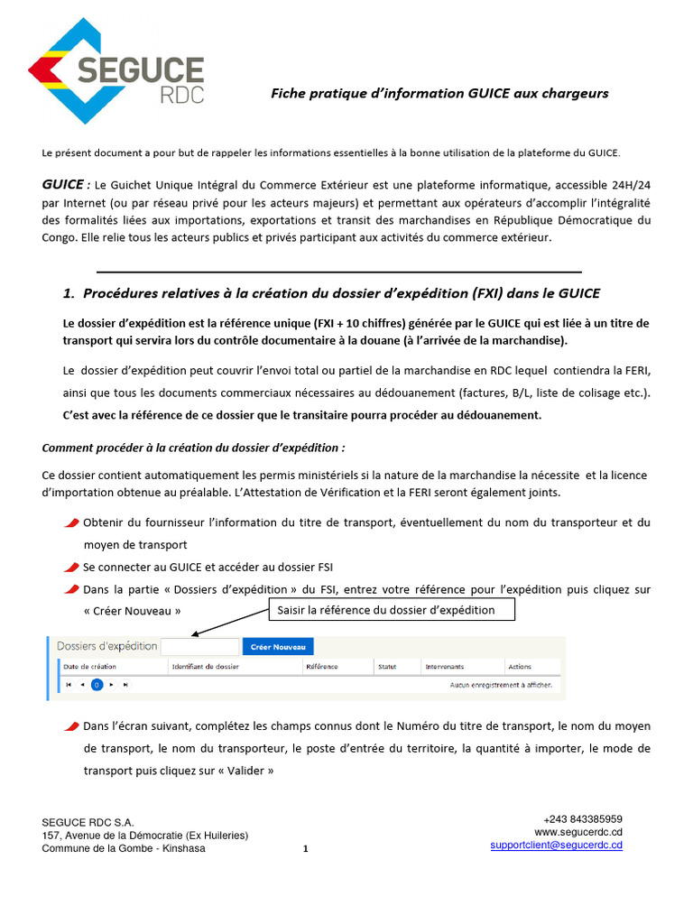 Guide d'utilisation du GUICE en RDC | PDF | Transport | Informatique