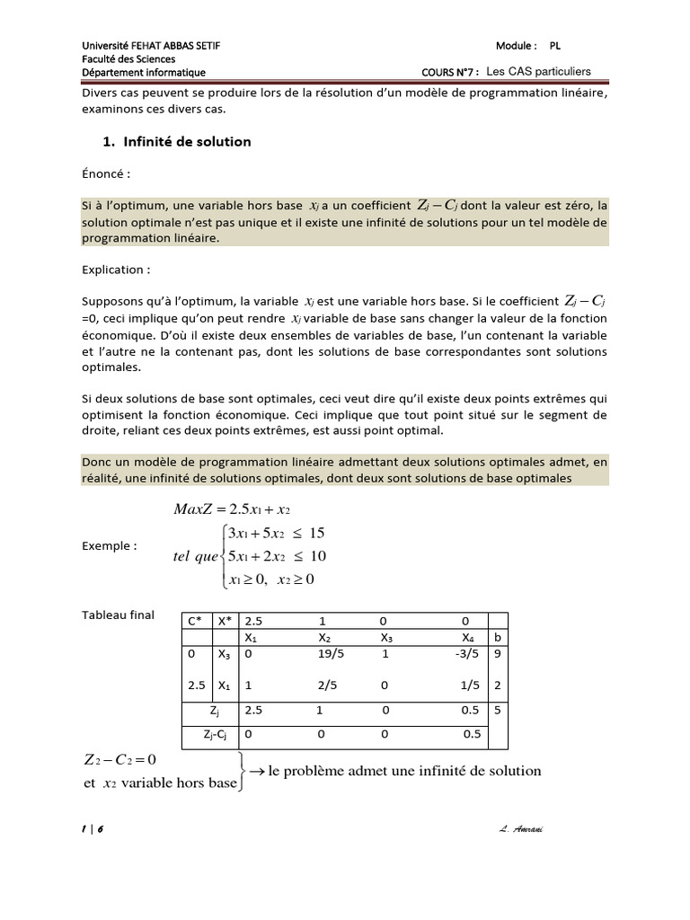 Cas Particuliers en Programmation Linéaire | PDF | Optimisation ...