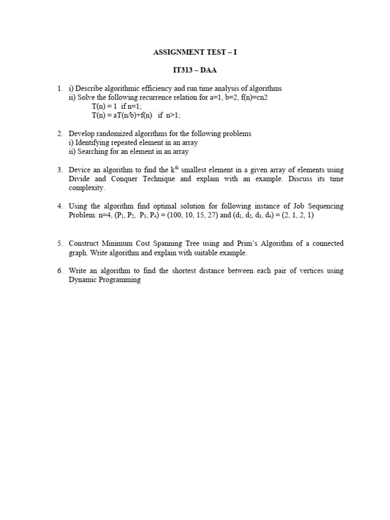 Algorithm Design and Analysis Test | PDF | Teaching Methods & Materials ...