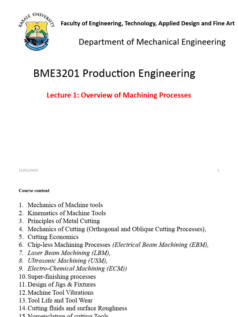 Lecture 1 Overview Of Machining Processes Pdf Machining