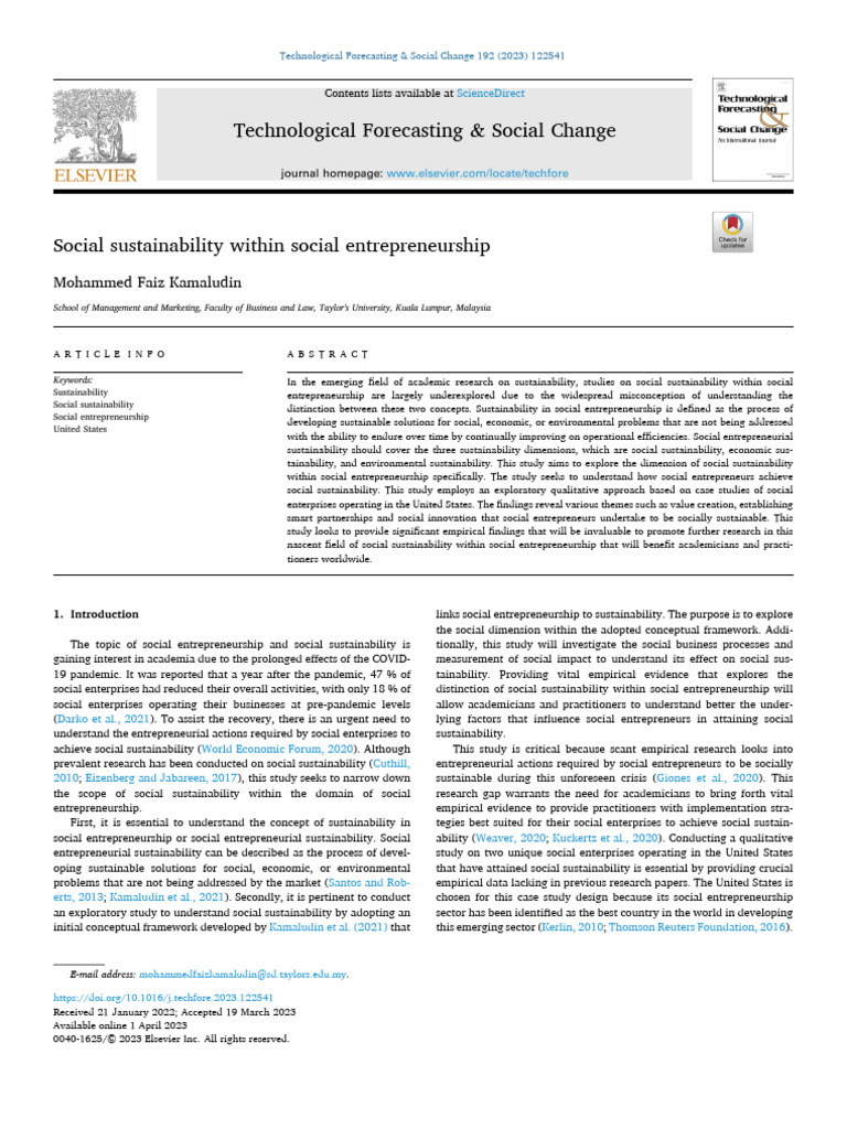 Social Sustainability in US Social Entrepreneurship | PDF ...