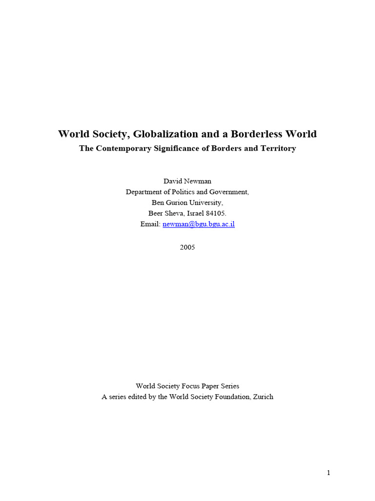 09 Newman Globalisation Borderless World Pdf Israel World Politics